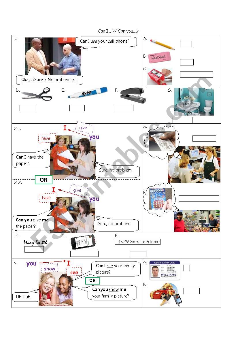 Can I...? Can you....? worksheet