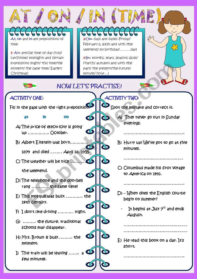 AT/ IN /ON ( TIME) worksheet