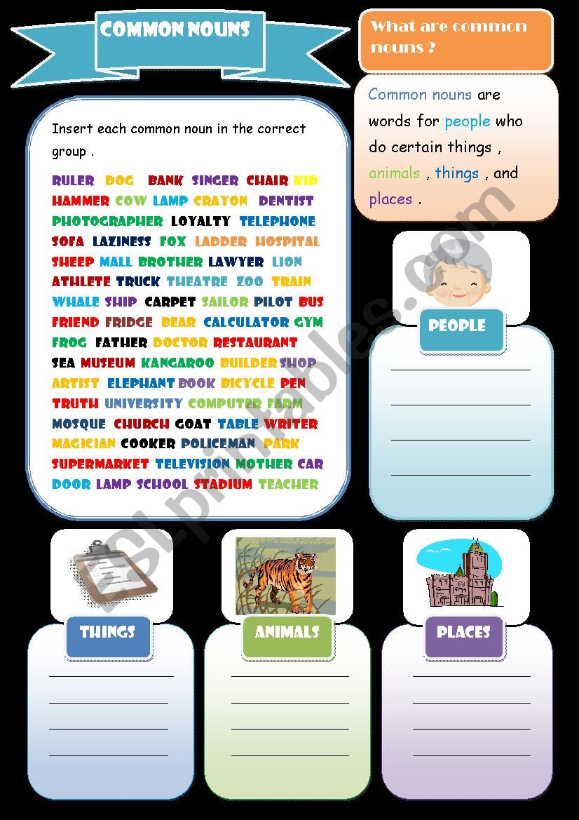 common nouns ( + keys ) worksheet