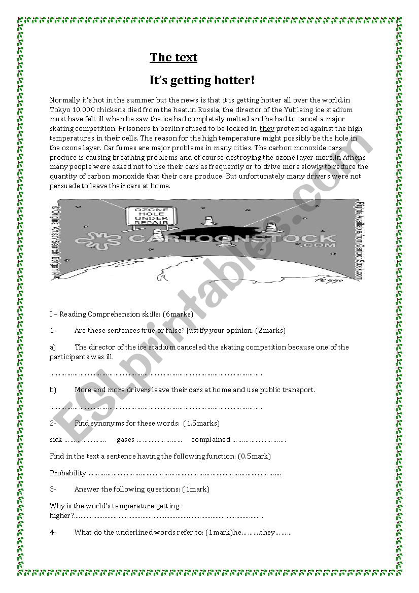 the reading part of the test about pollution