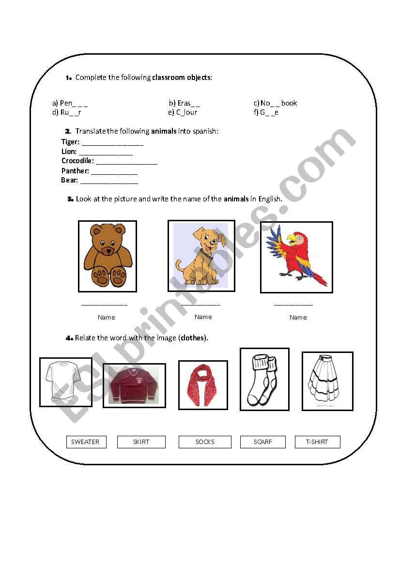 animals worksheet