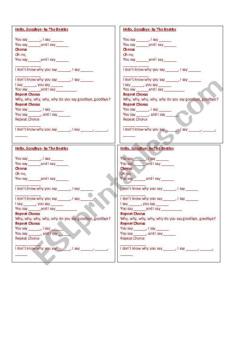 Hello, Goodbye worksheet