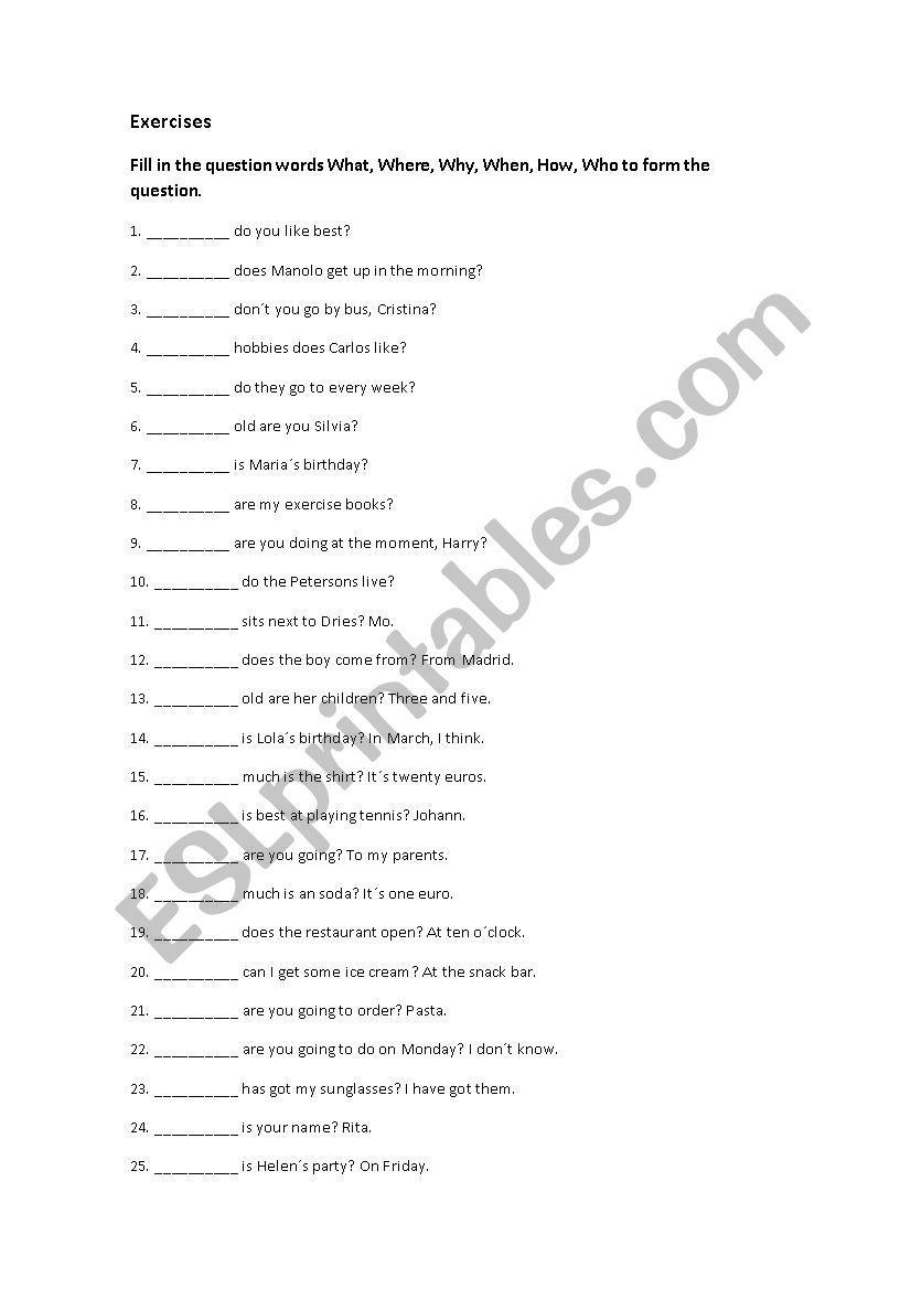 form questions worksheet