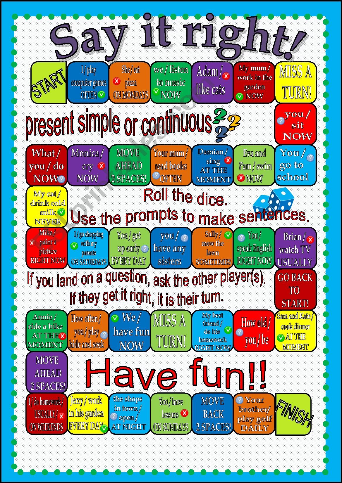 Say it right! Present tenses Board game