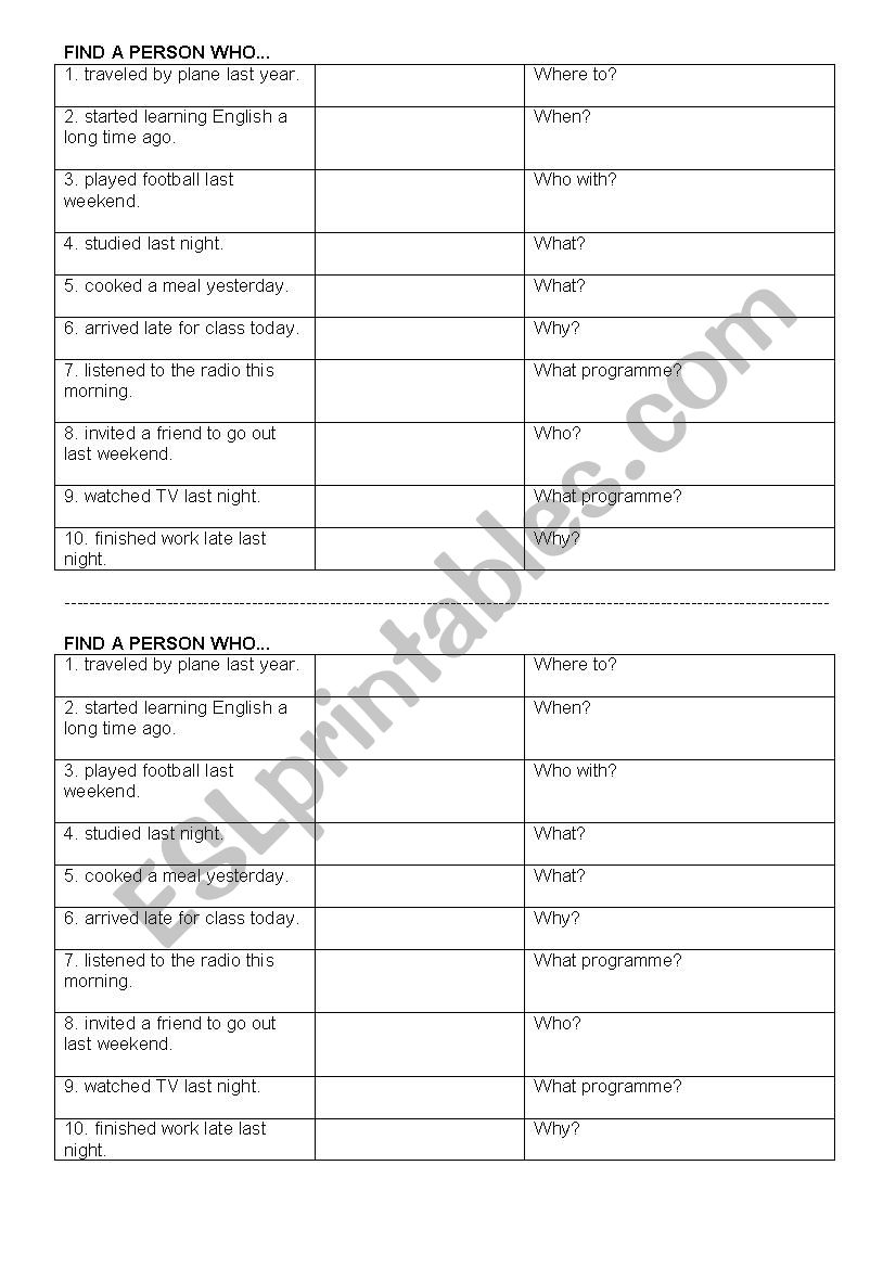 Find a person who... worksheet
