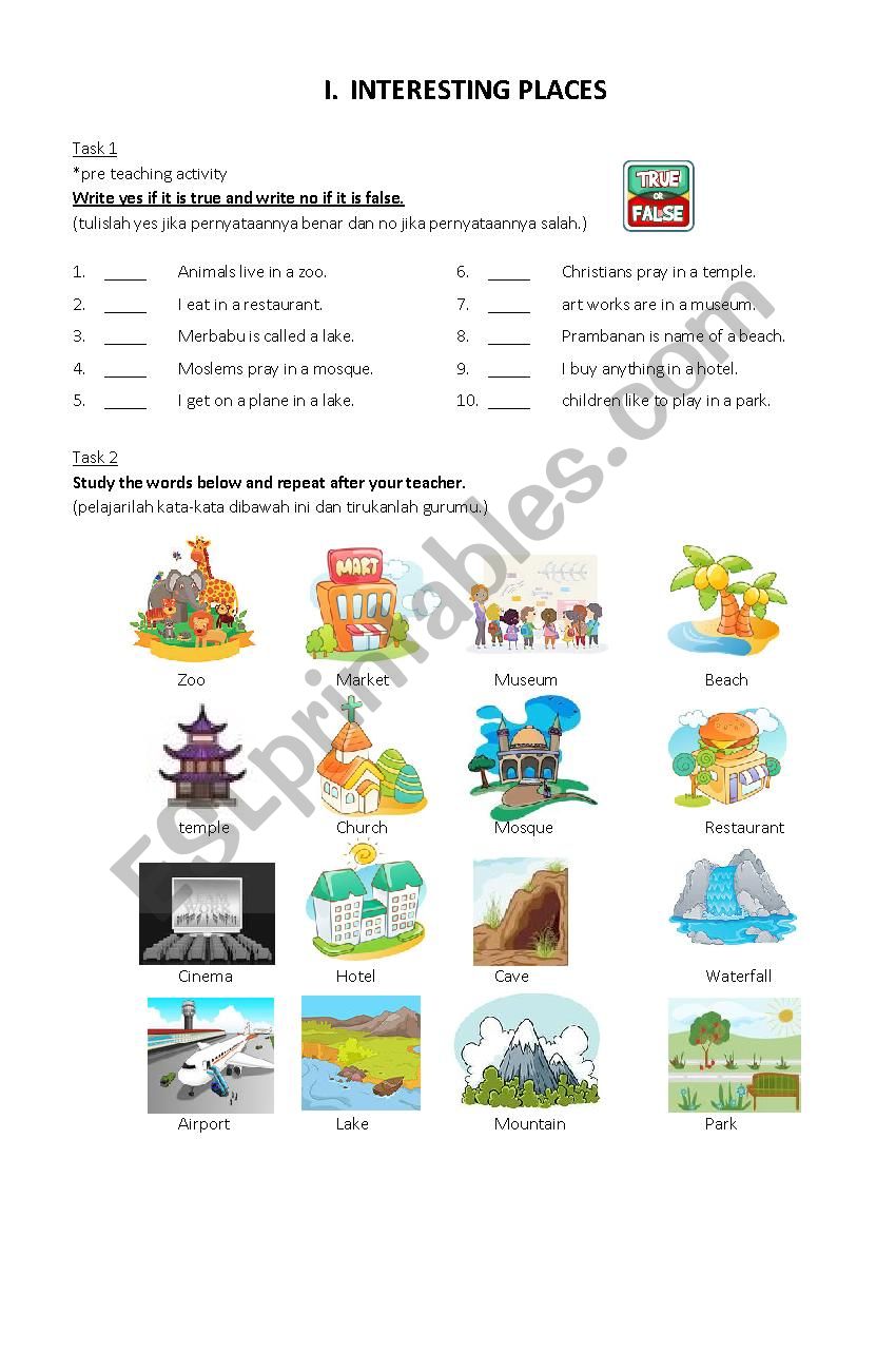 interesting places worksheet