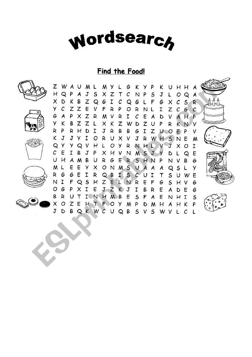 Wordsearch on Food worksheet