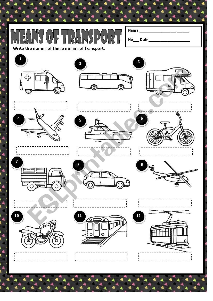 MEANS OF TRANSPORT worksheet