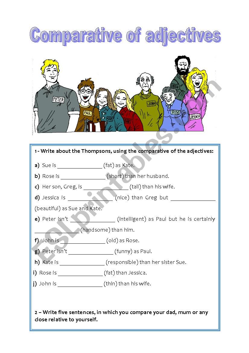 Comparative of adjectives worksheet