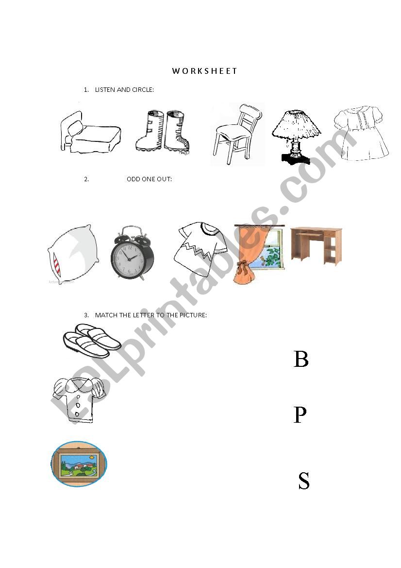 clothes bedroom worksheet