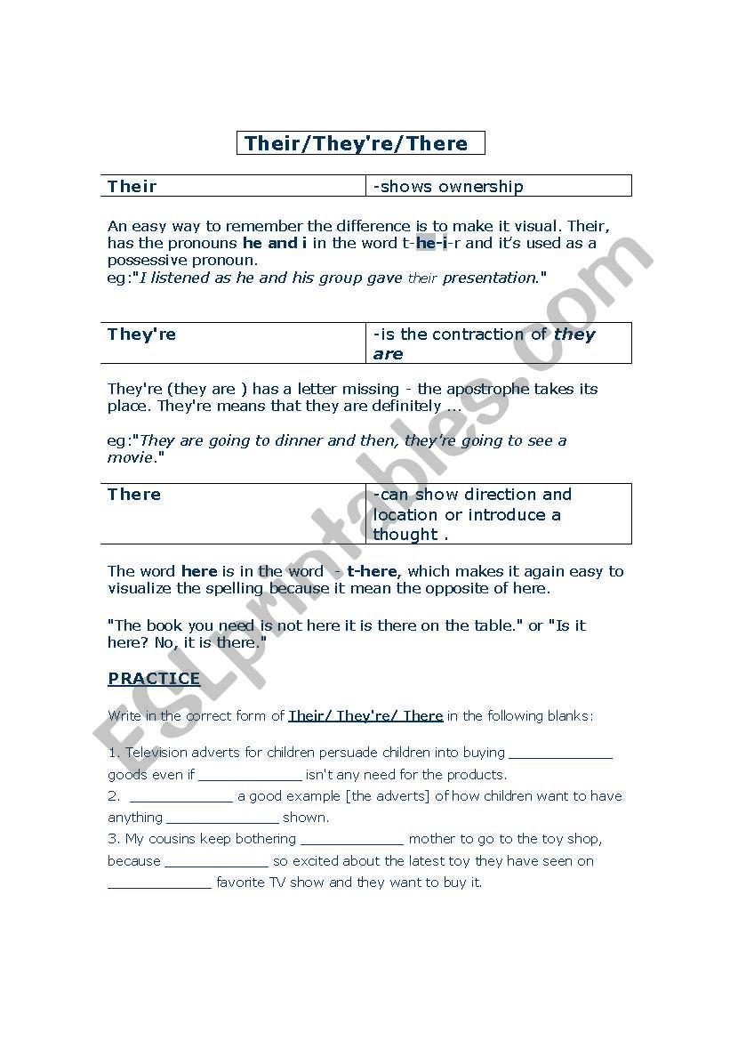 There, Their and They´re - ESL worksheet by puddyd