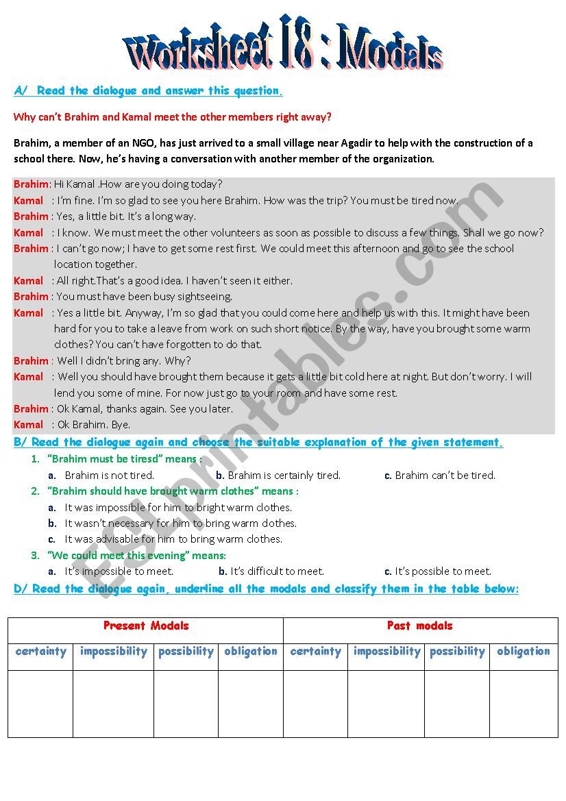 modals worksheet