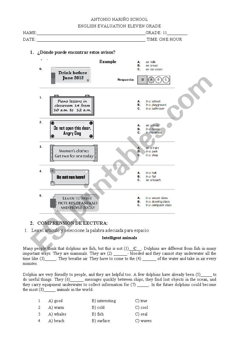 reading worksheet