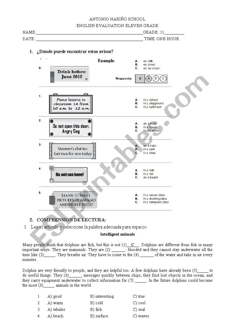 reading worksheet