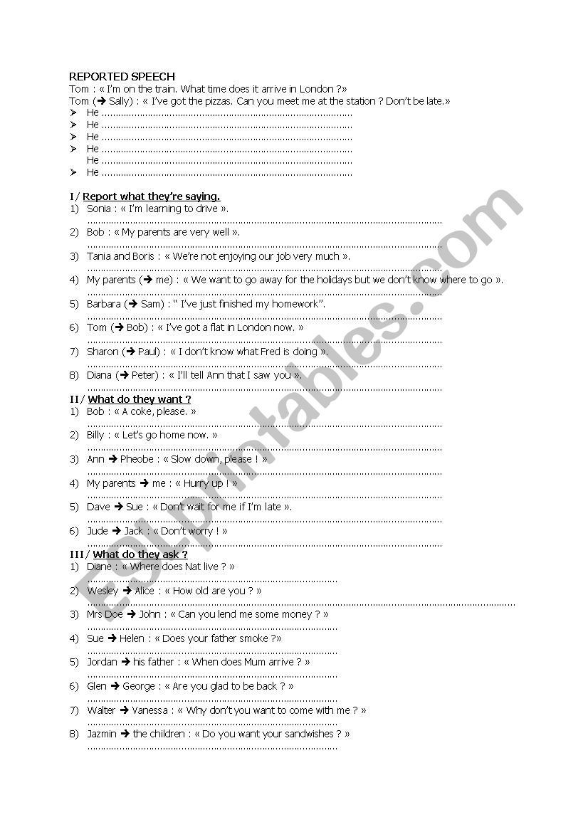 Reported speech worksheet