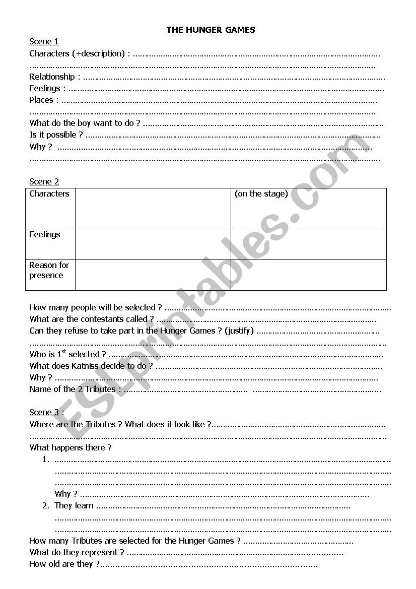 Hunger Games 1 worksheet