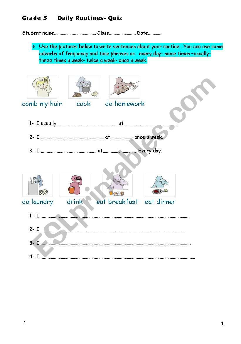 Quiz-Daily Routine worksheet