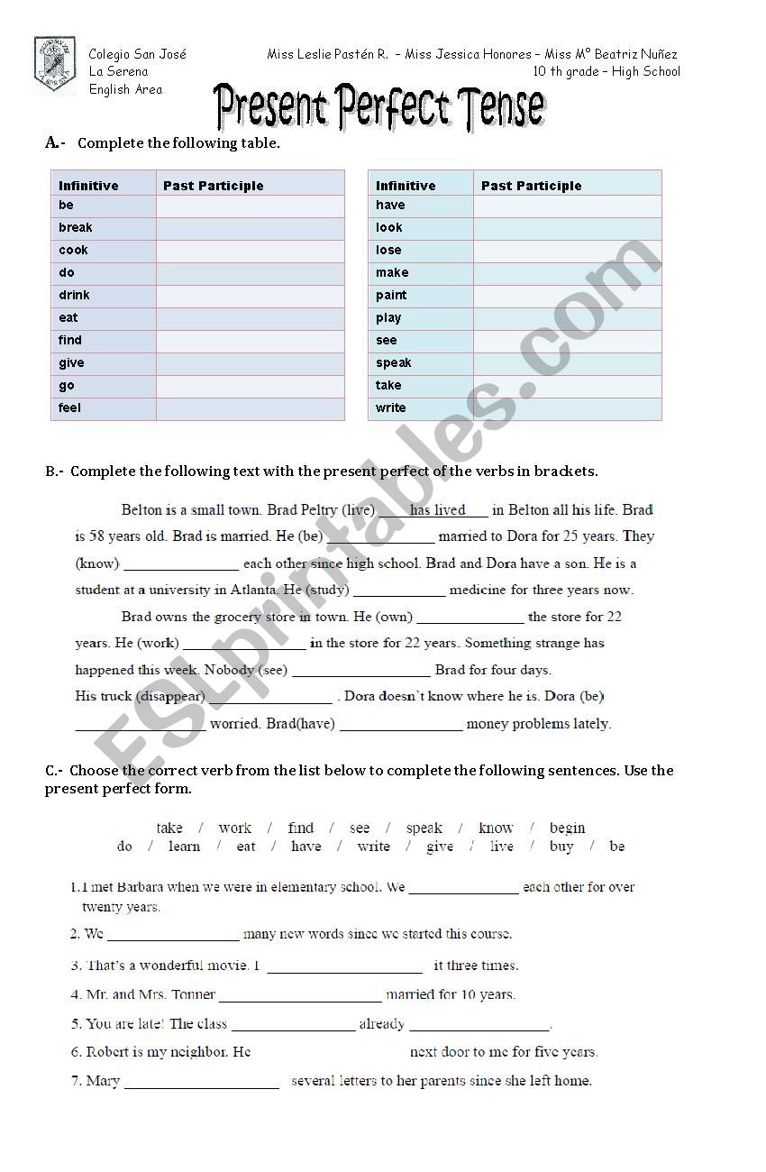 Present Perfect exercises worksheet