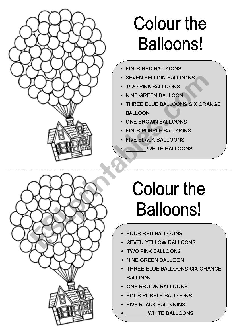 Colour the balloons worksheet
