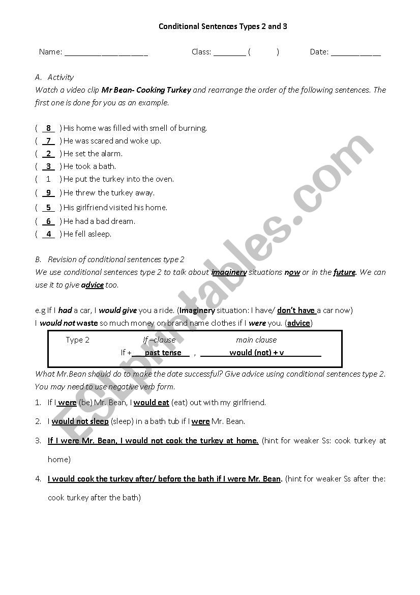 Conditionals types 2 and 3 worksheet