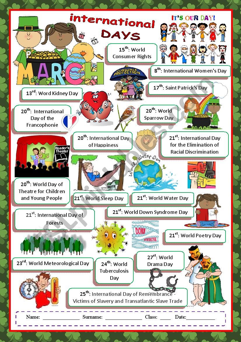 March International Days worksheet