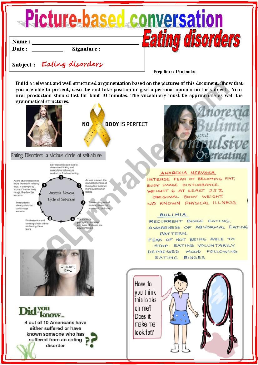 Picture based conversation. Eating Disorders. (Debating) 7/â€¦