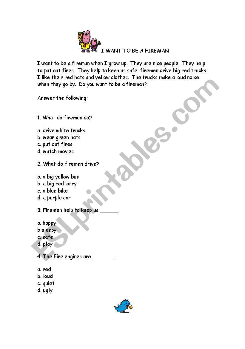 Reading worksheet
