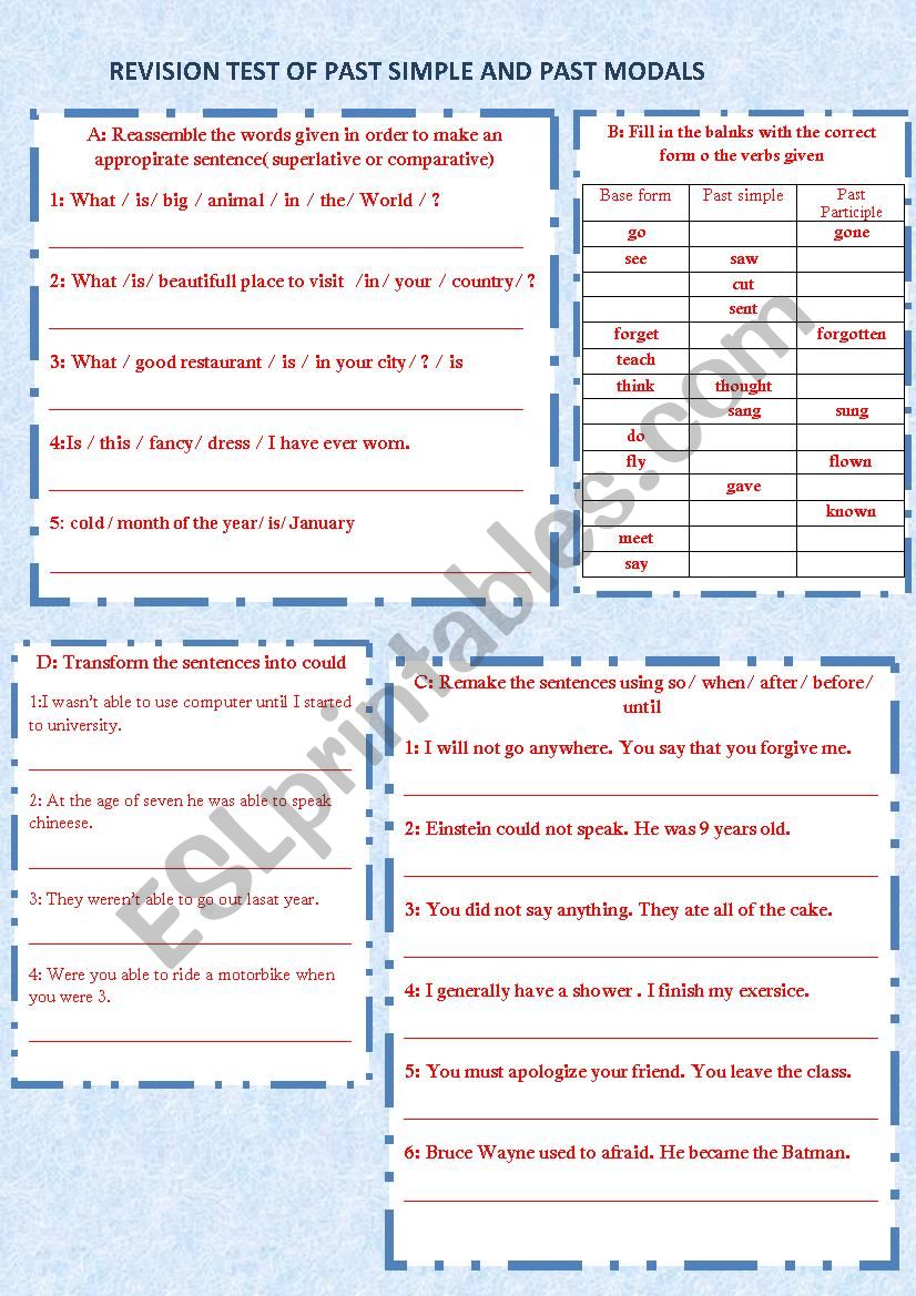 Revision for simple past and past modals