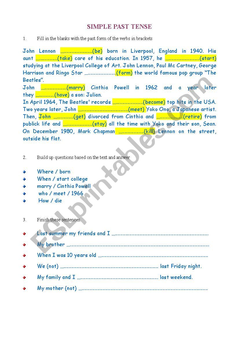 simple past test (2) worksheet