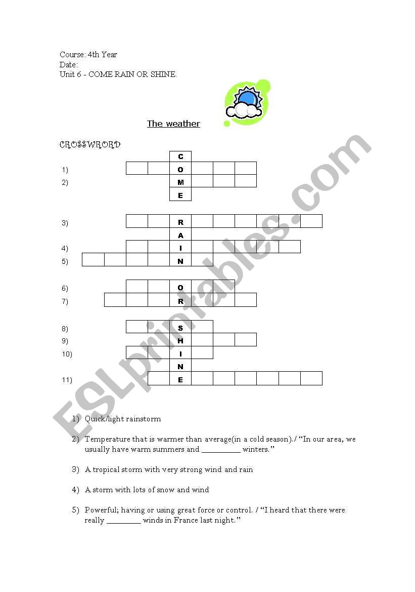 Crossword The Weather worksheet