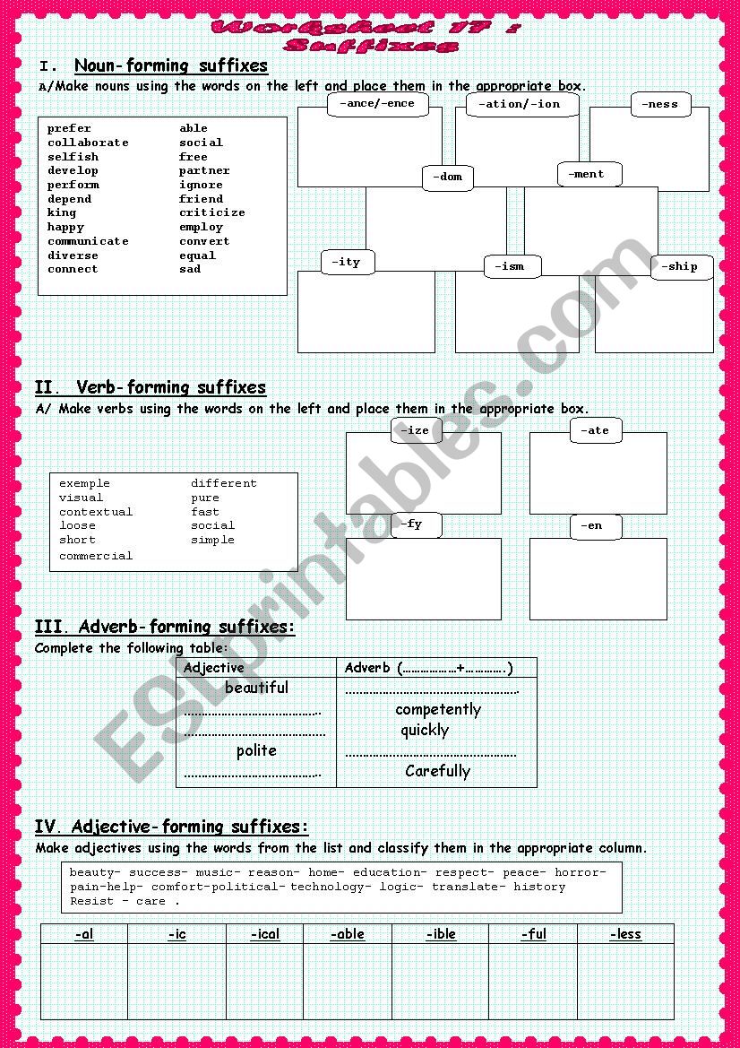 Suffixes worksheet