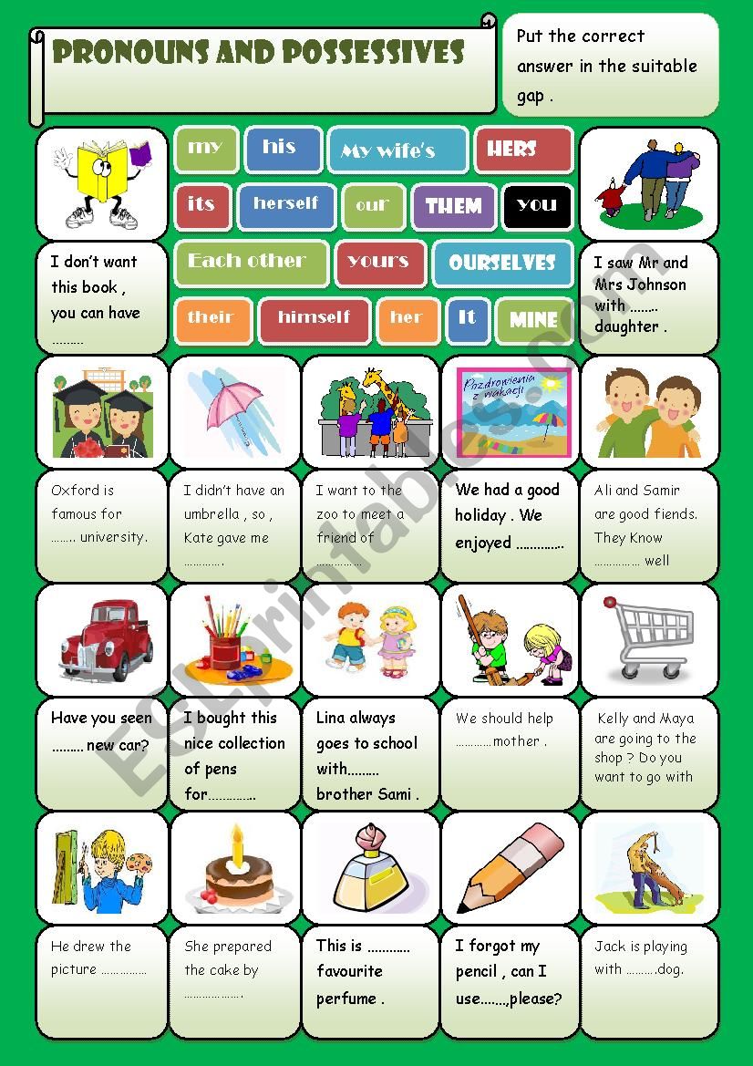 pronouns and possessives worksheet