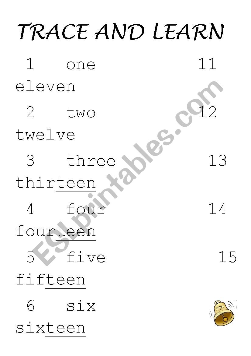 Trace and learn numbers 1-20 worksheet