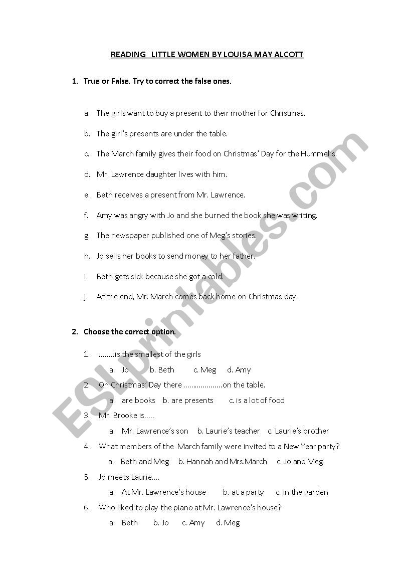 Little Women worksheet