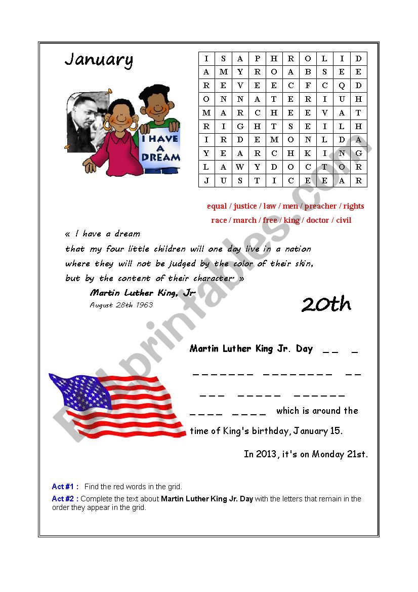 2014 Calendar - January worksheet