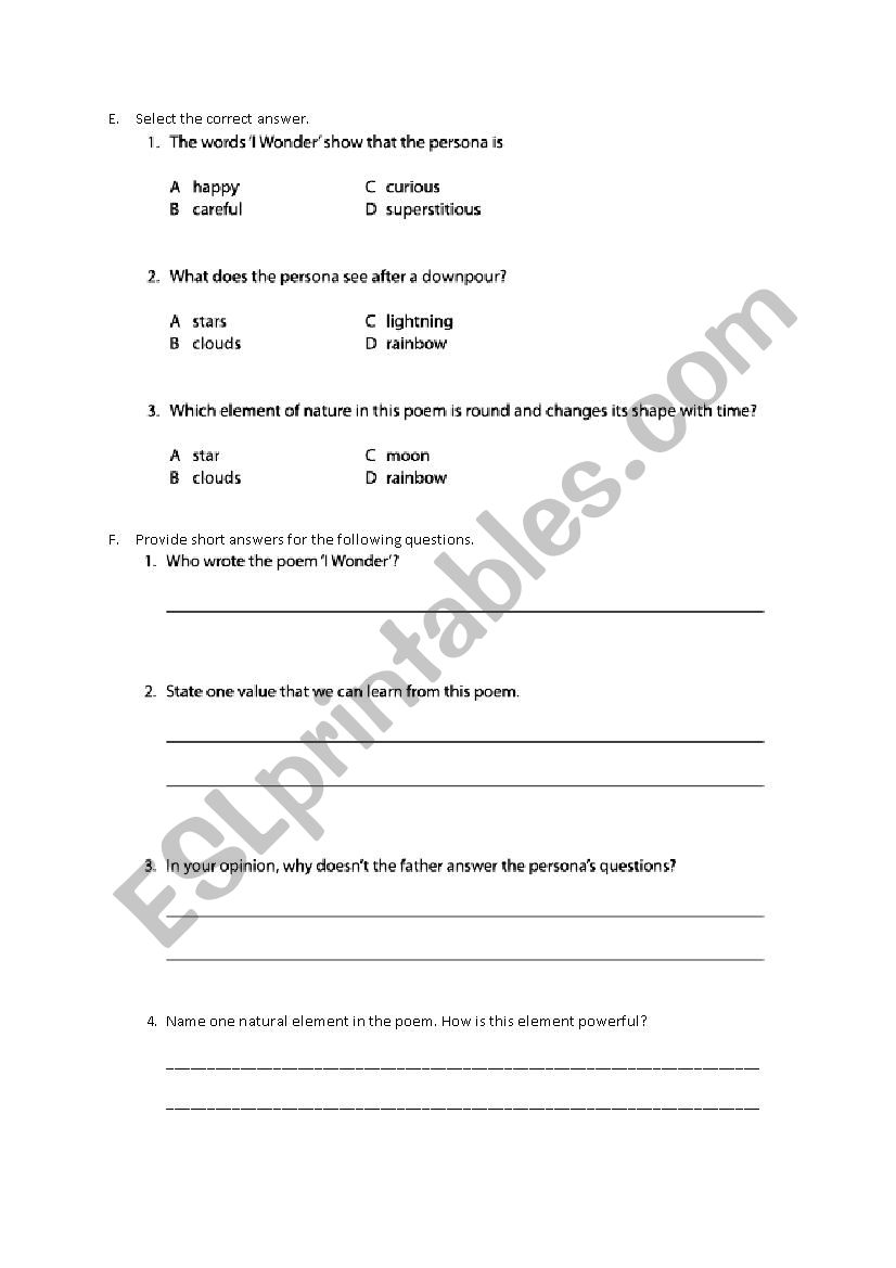 I Wonder Worksheet Esl Worksheet By Jancho
