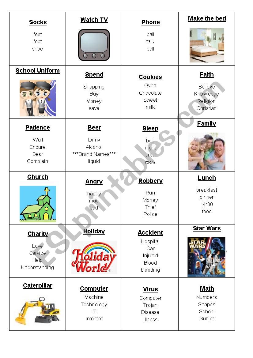 Miming and Taboo Cards worksheet
