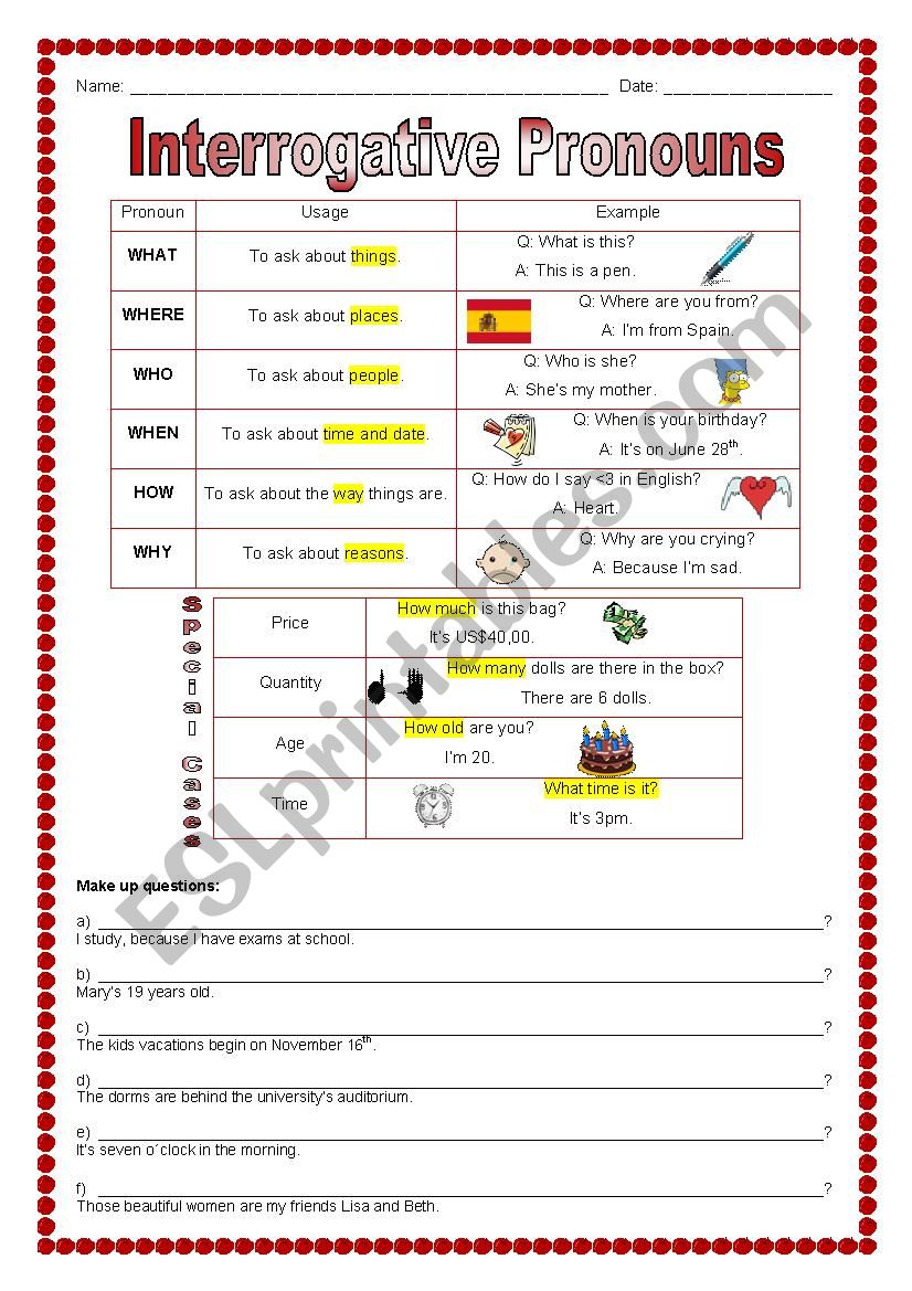 Interrogative Pronouns worksheet