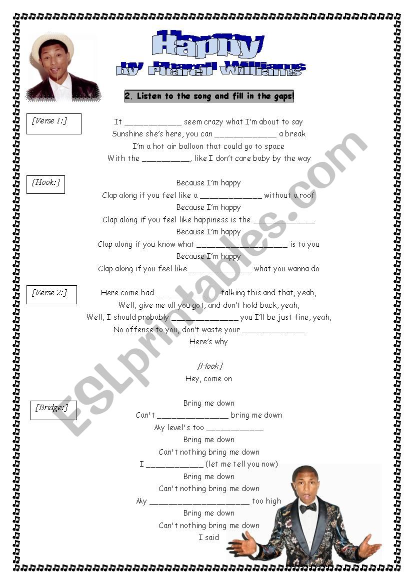 Pharell Williams - Happy worksheet