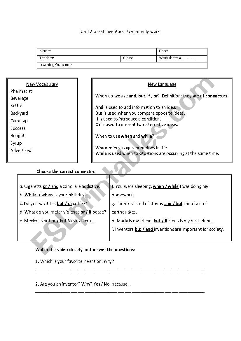 Coke Invention worksheet