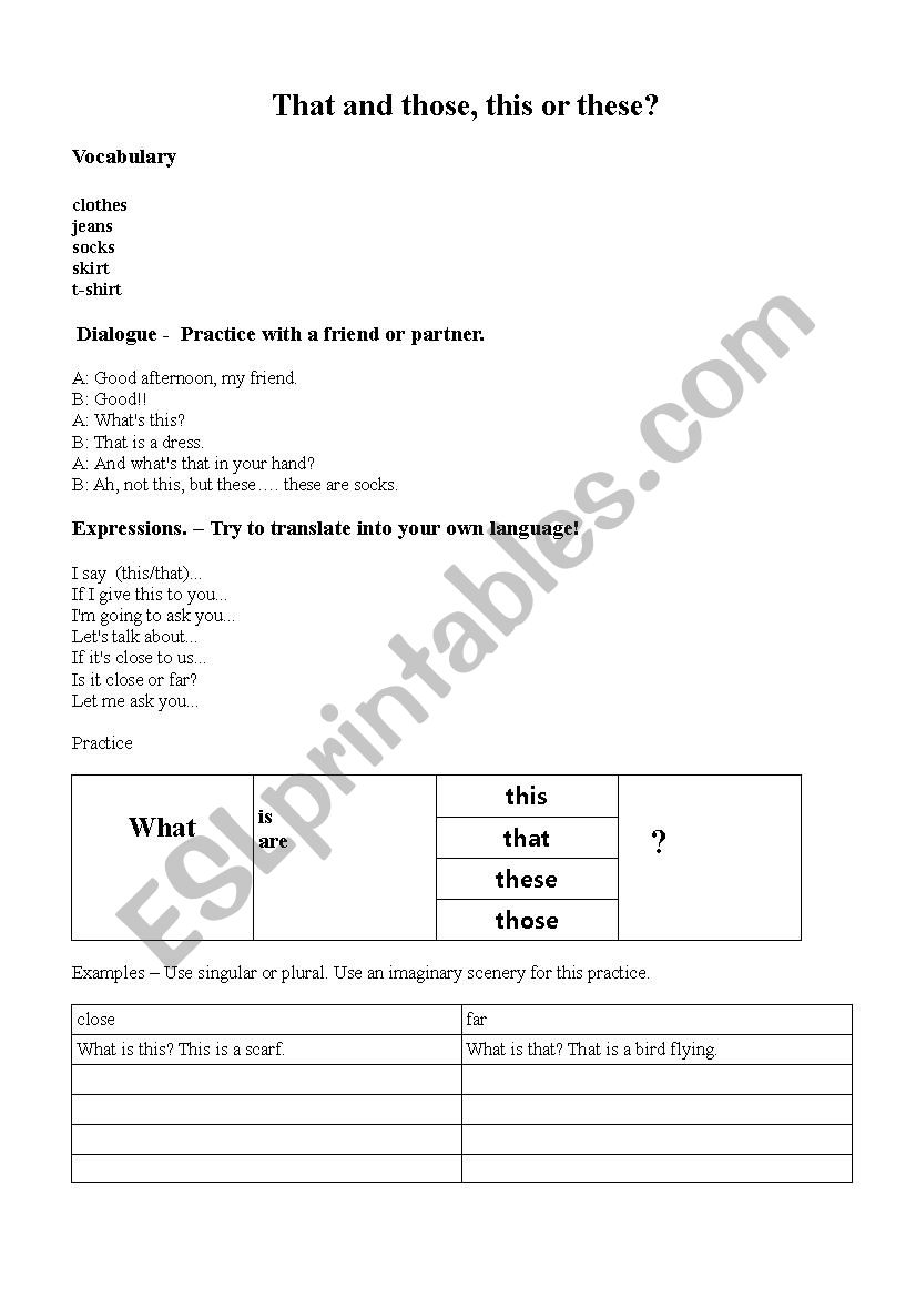 demonstratives worksheet