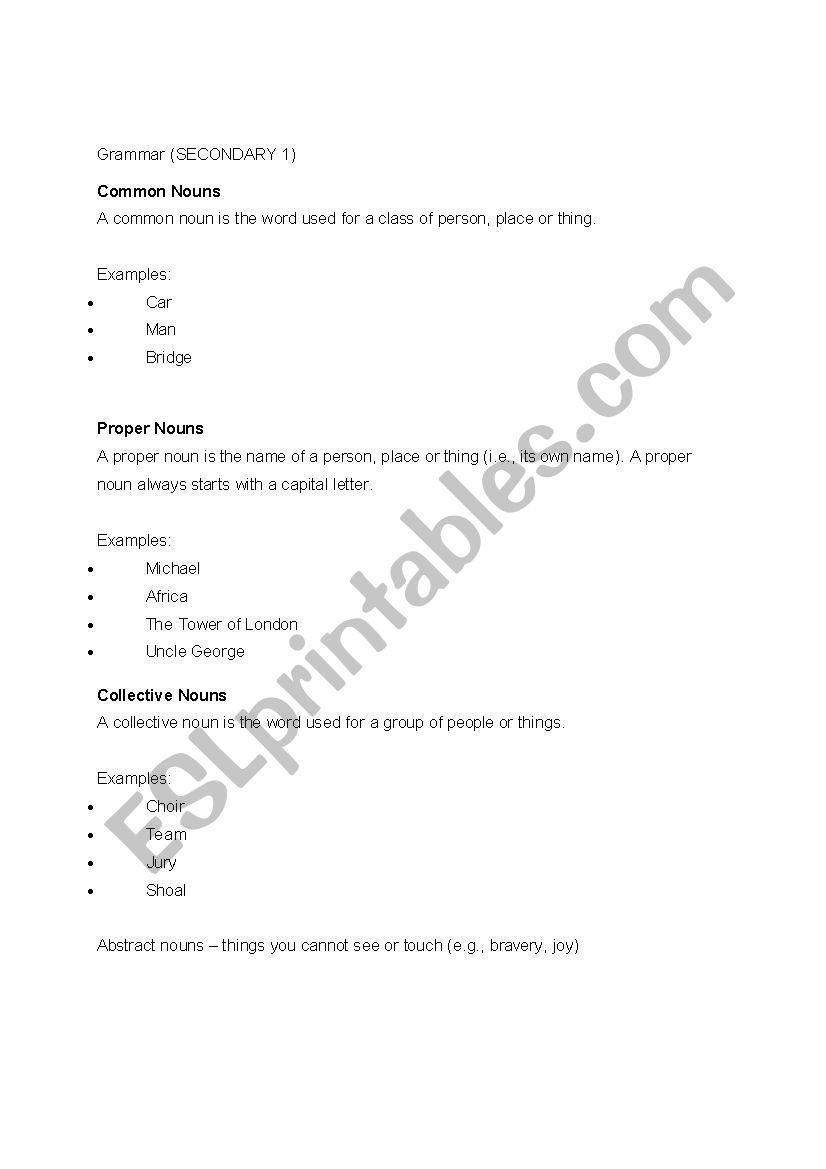 Grammar SECONDARY 1 worksheet