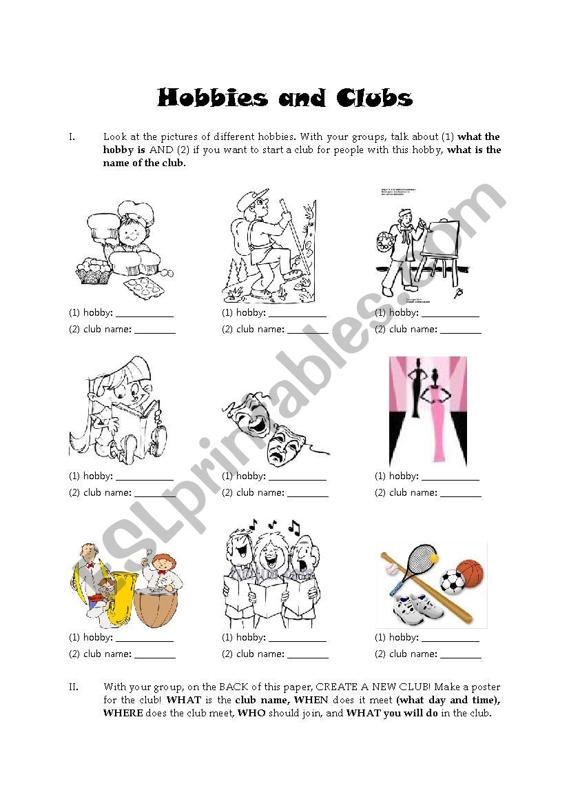 Hobbies and Clubs worksheet