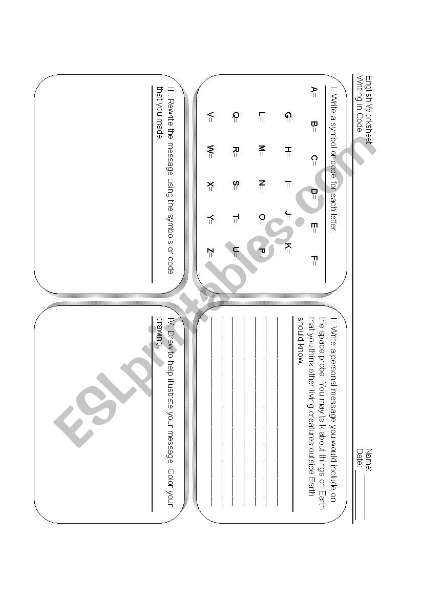 Writing in Code worksheet