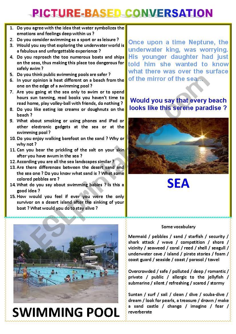 Picture-based conversation : topic 31 - swimming pool vs sea