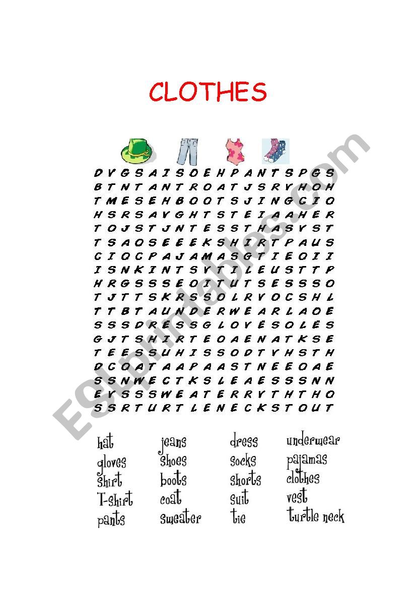 Clothes Wordsearch worksheet