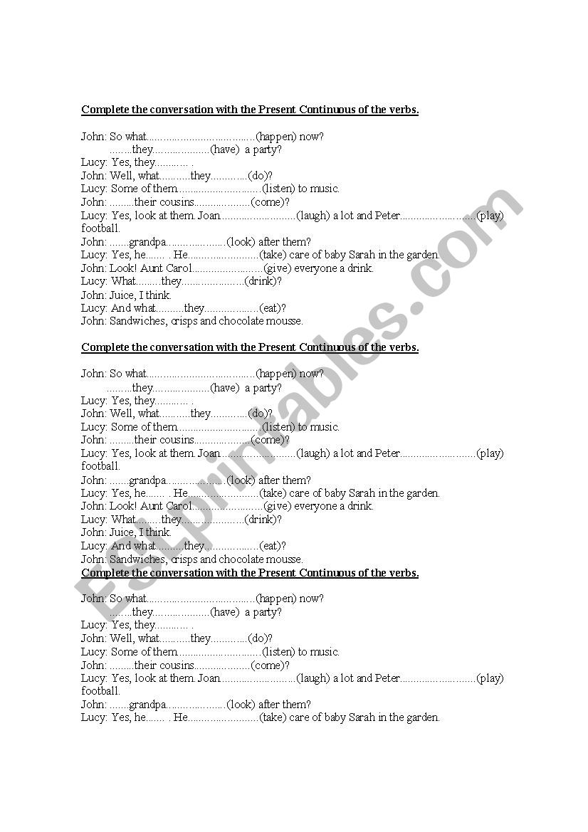 DIALOGUE PRESENT CONTINUOUS worksheet