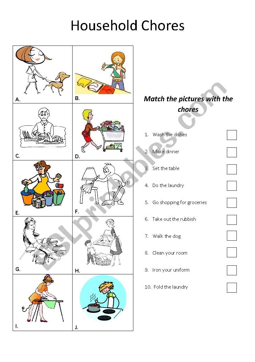 Household Chores Vocabulary - Picture Match