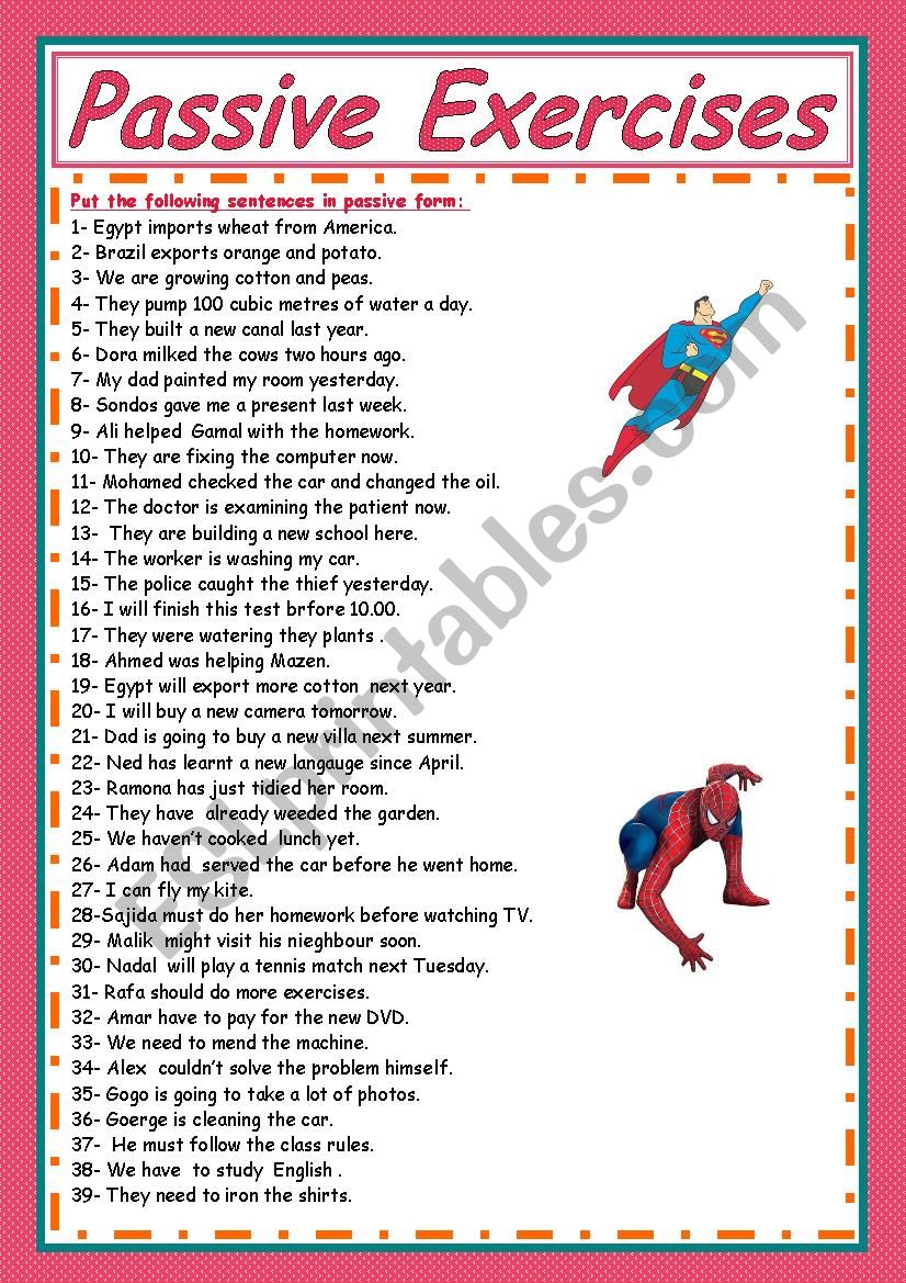 passive voice exercises worksheet