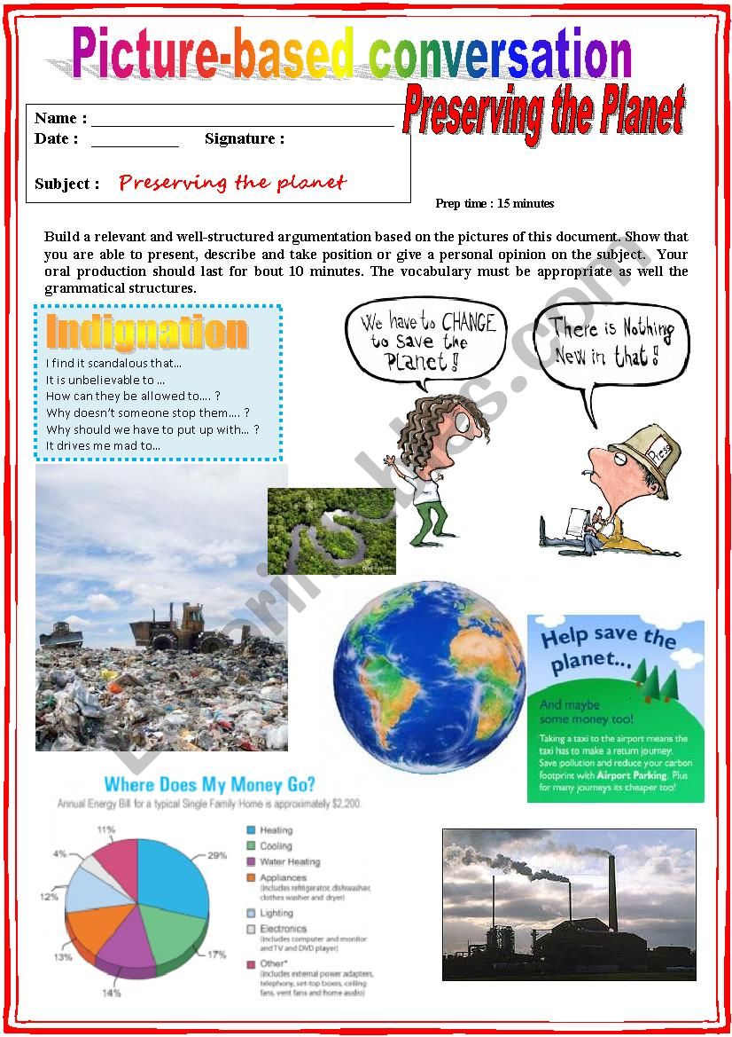 Picture based conversation.  Preserving the Planet (Debating) 10/